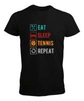 Eat Sleep Tennis Repeat - Ye Uyu Tenis Rutin Siyah Erkek Tişört - Tisho