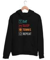 Eat Sleep Tennis Repeat - Ye Uyu Tenis Rutin Siyah Unisex Kapşonlu Sweatshirt - Tisho