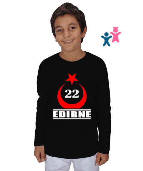 Edirne şehir,Türkiye,Türkiye bayrağı. Siyah Çocuk Unisex Uzunkollu - Tisho