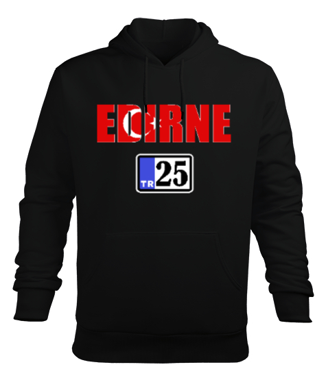Edirne şehir,Türkiye,Türkiye bayrağı. Siyah Erkek Kapüşonlu Hoodie Sweatshirt - Tisho