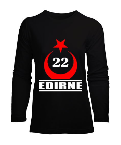 Edirne şehir,Türkiye,Türkiye bayrağı. Siyah Kadın Uzun Kol Tişört - Tisho