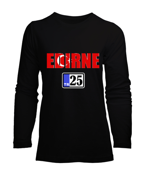 Edirne şehir,Türkiye,Türkiye bayrağı. Siyah Kadın Uzun Kol Tişört - Tisho