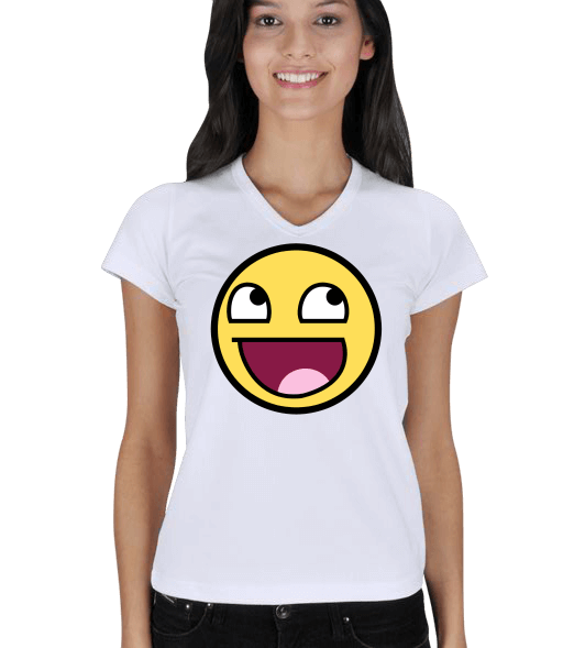 Tisho - Efsane Beyaz Sade T-Shirt V Yaka Kadın V Yaka