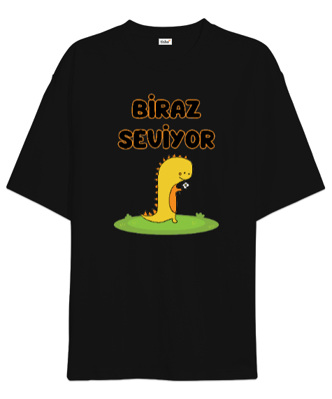 Tisho - Eğlenceli Dinazor Siyah Oversize Unisex Tişört