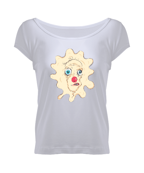 Tisho - Eğlenceli Palyaço - Kadın Beyaz Geniş Taka T-shirt Kadın Geniş Yaka Tişört