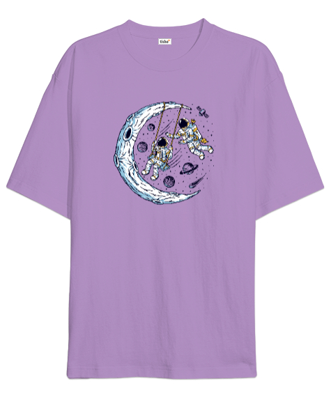 Tisho - Eğlenen Astronotlar Lila Oversize Unisex Tişört