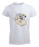 Eğlenen Neşeli Sevimli Köpek Beyaz Erkek Tişört - Tisho