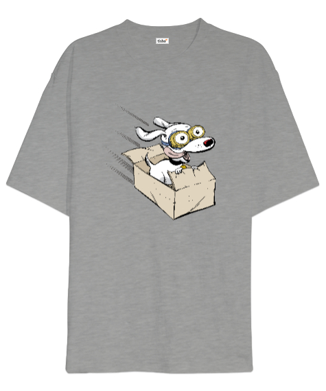 Tisho - Eğlenen Neşeli Sevimli Köpek Gri Oversize Unisex Tişört
