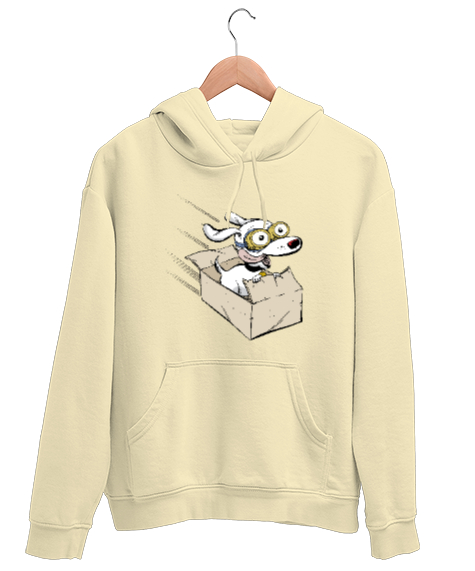 Tisho - Eğlenen Neşeli Sevimli Köpek Krem Unisex Kapşonlu Sweatshirt