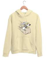 Eğlenen Neşeli Sevimli Köpek Krem Unisex Kapşonlu Sweatshirt - Tisho