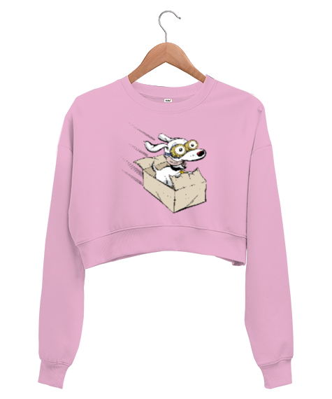 Tisho - Eğlenen Neşeli Sevimli Köpek Pembe Kadın Crop Sweatshirt