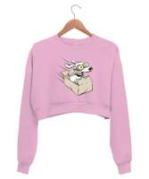 Eğlenen Neşeli Sevimli Köpek Pembe Kadın Crop Sweatshirt - Tisho