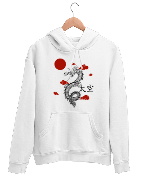 Tisho - Ejderha Baskılı Beyaz Unisex Kapşonlu Sweatshirt