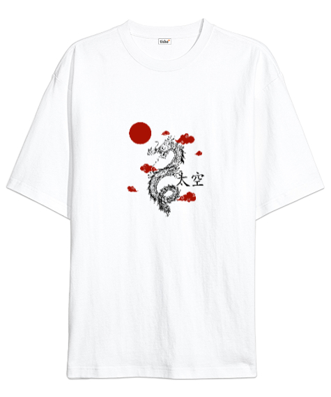 Tisho - Ejderha Beyaz Oversize Unisex Tişört