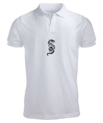 EJDERHA DESEN BASKILI Beyaz Erkek Kısa Kol Polo Yaka - Tisho