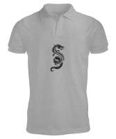 EJDERHA DESEN BASKILI GRİ Gri Erkek Kısa Kol Polo Yaka - Tisho