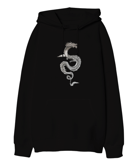 Tisho - ejderha desenli Oversize Unisex Kapüşonlu Sweatshirt