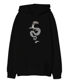ejderha desenli Oversize Unisex Kapüşonlu Sweatshirt - Tisho