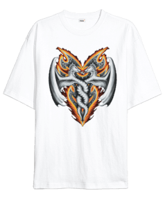 Ejderha desenli Oversize Unisex Tişört - Tisho