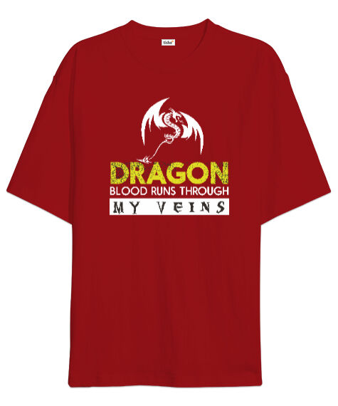 Tisho - Ejderha - Dragon Kırmızı Oversize Unisex Tişört