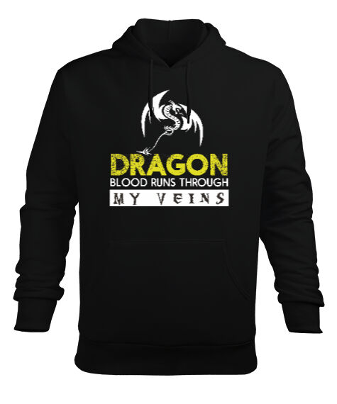 Tisho - Ejderha - Dragon Siyah Erkek Kapüşonlu Hoodie Sweatshirt