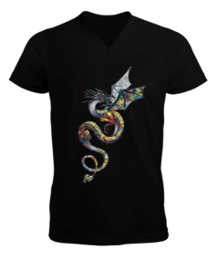 ejderha Erkek Kısa Kol V Yaka Tişört - Tisho