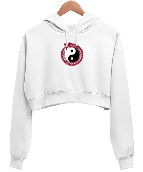 Tisho - Ejderha Kadın Crop Hoodie Kapüşonlu Sweatshirt