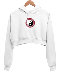 Ejderha Kadın Crop Hoodie Kapüşonlu Sweatshirt - Tisho