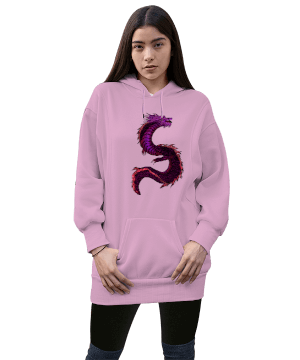 Ejderha Kadın Uzun Hoodie Kapüşonlu Sweatshirt - Tisho