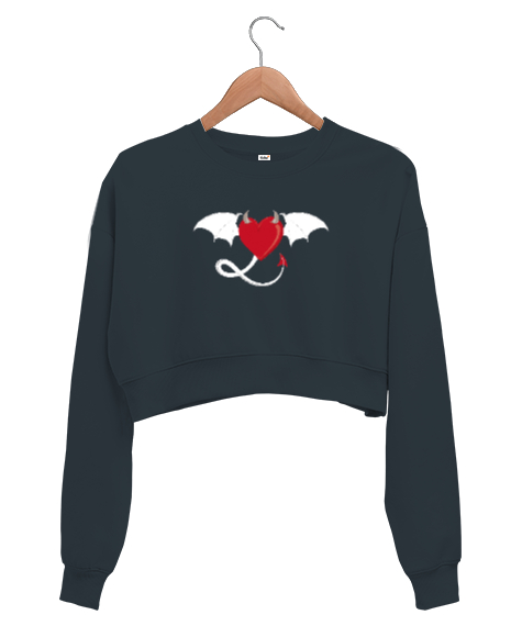 Tisho - Ejderha Kalp - Dragon Heart Füme Kadın Crop Sweatshirt