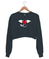 Ejderha Kalp - Dragon Heart Füme Kadın Crop Sweatshirt - Tisho