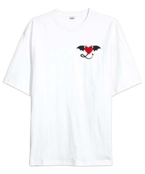 Tisho - Ejderha Kalp - Dragon Heart Sırt Baskılı Beyaz Oversize Unisex Tişört