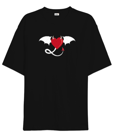 Tisho - Ejderha Kalp - Dragon Heart Siyah Oversize Unisex Tişört