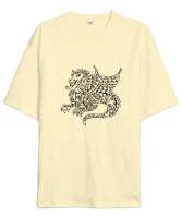 Ejderha Krem Oversize Unisex Tişört - Tisho