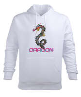 ejderha tasarımlı Beyaz Erkek Kapüşonlu Hoodie Sweatshirt - Tisho