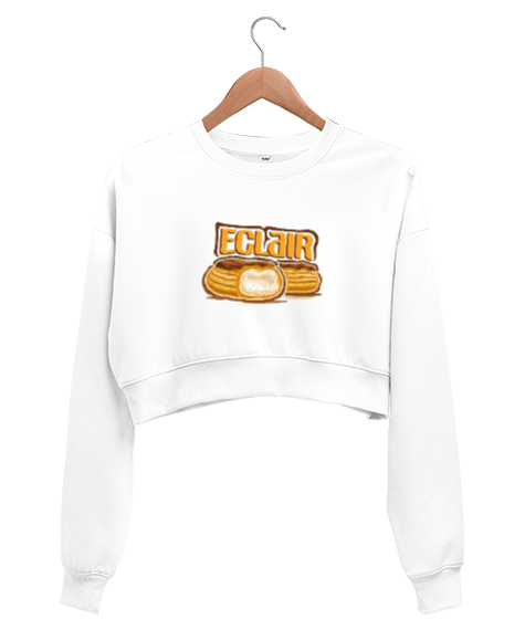 Tisho - Ekler baskılı Beyaz Kadın Crop Sweatshirt