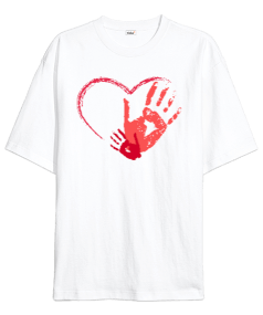Tisho - El boyaması kalp Oversize Unisex Tişört