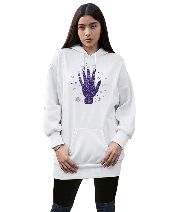 Tisho - El Falı Temlaı Kadın Uzun Hoodie Kapüşonlu Sweatshirt