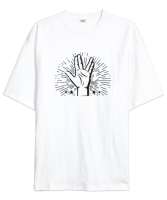 El ve Parmaklar - V harfi - Zafer Beyaz Oversize Unisex Tişört - Tisho