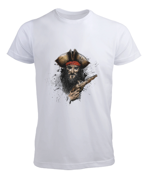 Tisho - Eli Silahlı Korsan Kaptan Beyaz Erkek Tişört