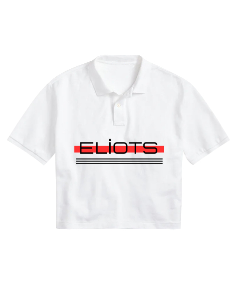 Tisho - Eliots Baskılı94 Beyaz Kadın Crop Polo Yaka Tişört