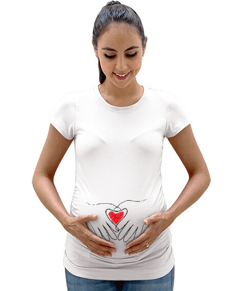 Tisho - Eller ve Kalp Beyaz Kadın Hamile Tişört