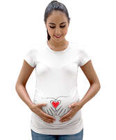Eller ve Kalp Beyaz Kadın Hamile Tişört - Tisho