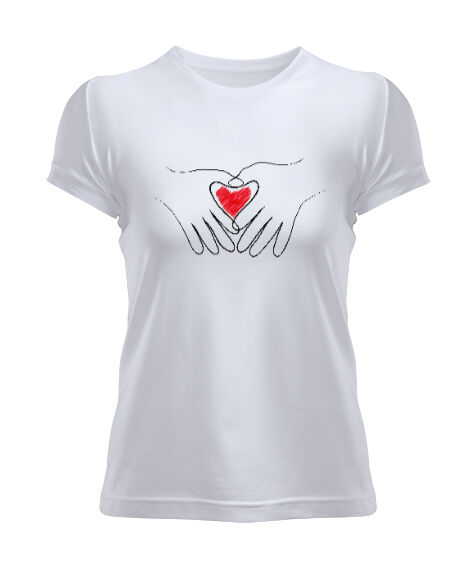 Tisho - Eller ve Kalp Beyaz Kadın Tişört
