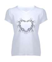 Eller ve Kalp Beyaz Kadın V Yaka Tişört - Tisho