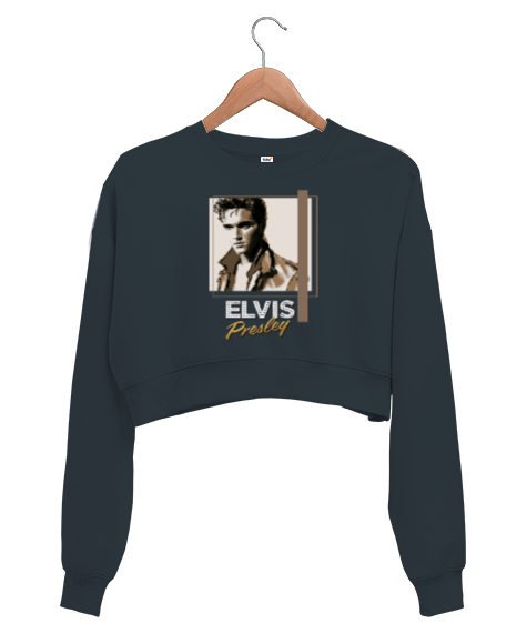 Tisho - Elvis Presley Füme Kadın Crop Sweatshirt