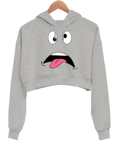 Tisho - Emoji Kadın Crop Hoodie Kapüşonlu Sweatshirt
