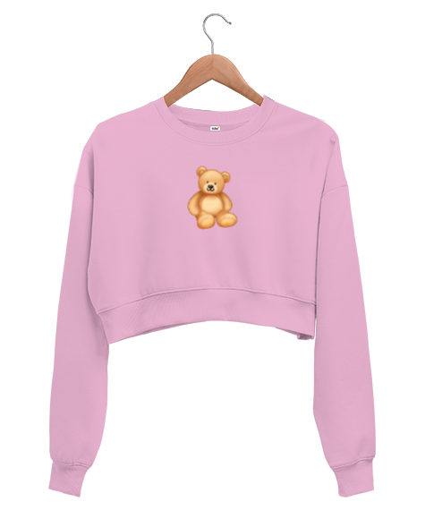 Tisho - Emoji stil Pembe Kadın Crop Sweatshirt