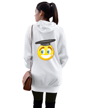 emoji tasarımlı Kadın Uzun Hoodie Kapüşonlu Sweatshirt - Thumbnail