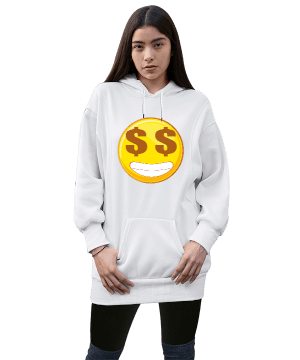 emoji tasarımlı Kadın Uzun Hoodie Kapüşonlu Sweatshirt - Thumbnail